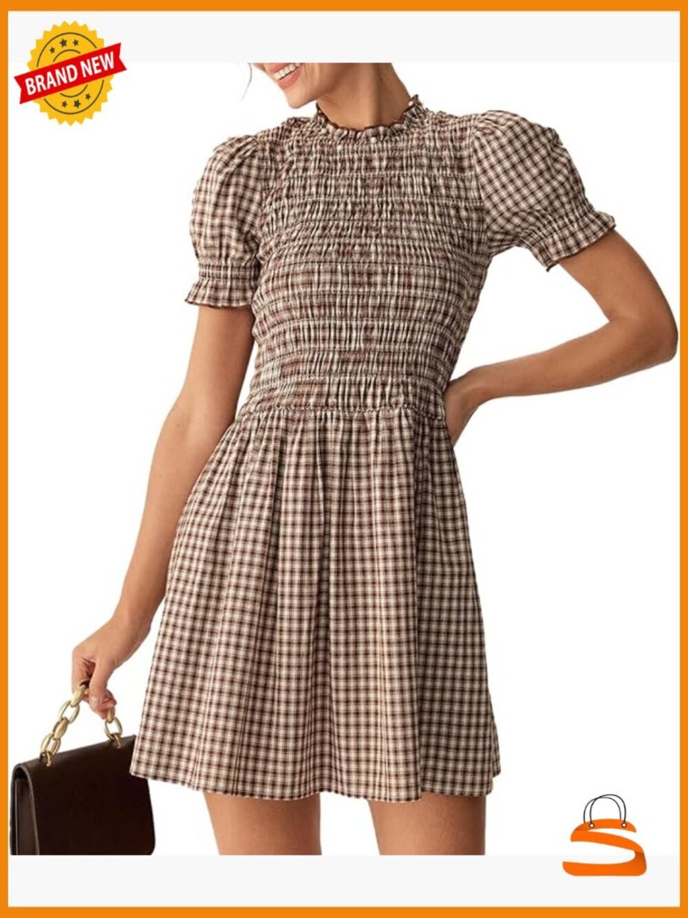 Women's Smocked Midi Dress Puff Short Sleeve Flowy Ruffle Boho Beach Sundress